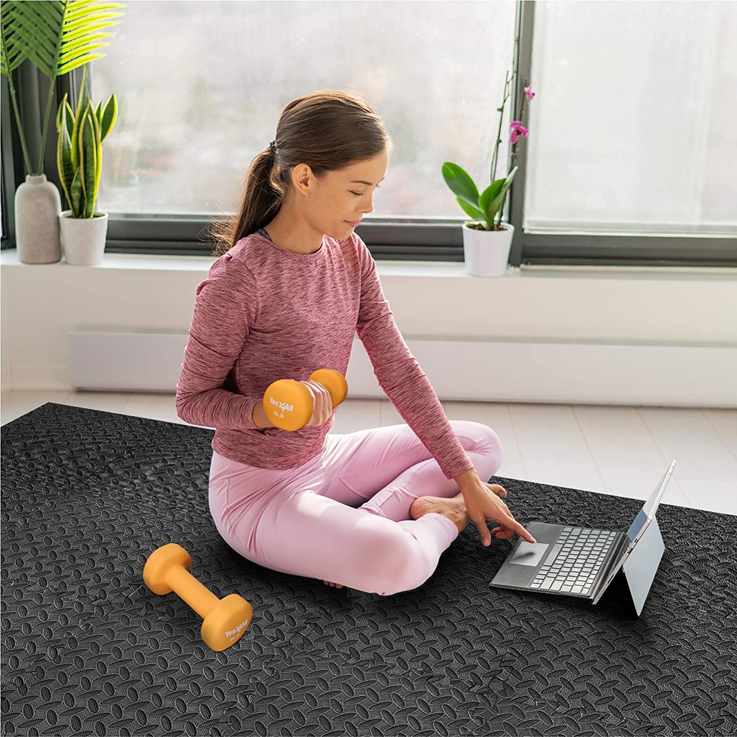 Interlocking EVA Foam Gym Floor Tiles - 6-Piece Puzzle Exercise Mat Set (24'' x 24'') for Home Workouts, Heavy Equipment Protection & Play Areas | Non-Slip Rubber Workout Flooring for Fitness, Garage & Kids Playroom