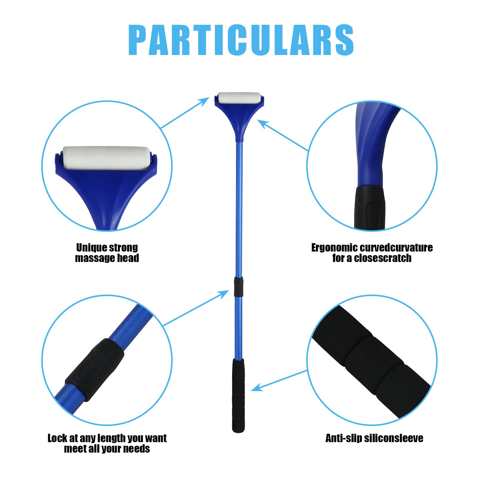 EASACE 21 Inch Long Handle Lotion Applicator for Back - Portable Back Lotion Applicator with 3 Replacement Rollers - Self Care Massage Tool for Hard-to-Reach Areas (Blue) - Perfect for Sunscreen, Moisturizer & Pain Relief Cream Application