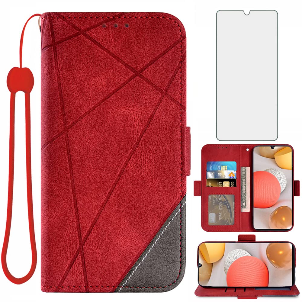 **Asuwish Wallet Case for Samsung Galaxy A42 5G/4G (2021) with Tempered Glass Screen Protector - Flip Cover with Card Holder & Stand - Compatible with Galaxy A42, A42 5G, Gaxaly 42A, S42 - Perfect for Work, Travel & Daily Use (Red)**