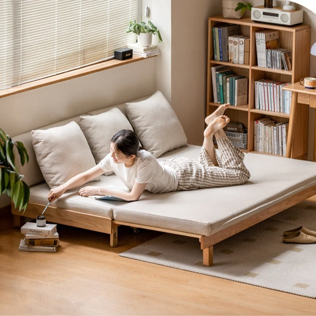 Solid Oak & Beech Wood Sofa Bed - Convertible Sleeper Sofa for Small Spaces, Guest Room & Living Room Furniture - Durable & Stylish Modern Design