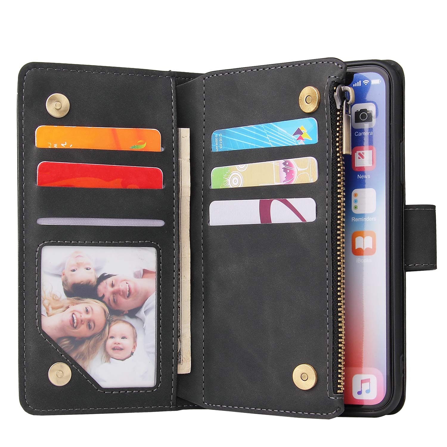 Premium iPhone X/Xs/10 Wallet Case with Tempered Glass Screen Protector - Flip Cover Card Holder & Stand - Compatible with iPhone X/Xs/10 (6.1