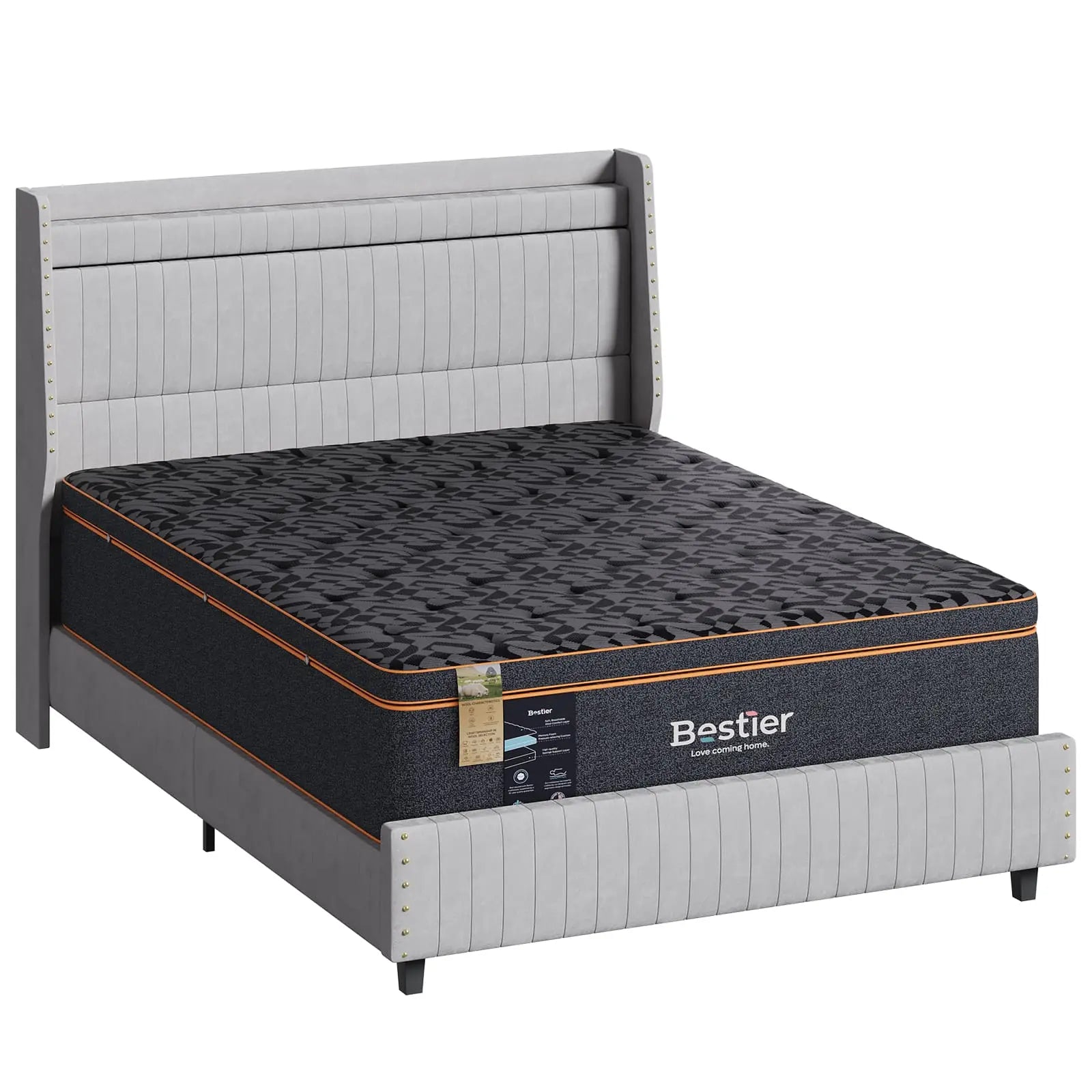 Bestier 14 Inch Organic Wool Pillow Top Queen Gel Memory Foam Mattress - Premium Support for Back, Stomach & Side Sleepers - Perfect for Bedroom, Guest Room & Dorm