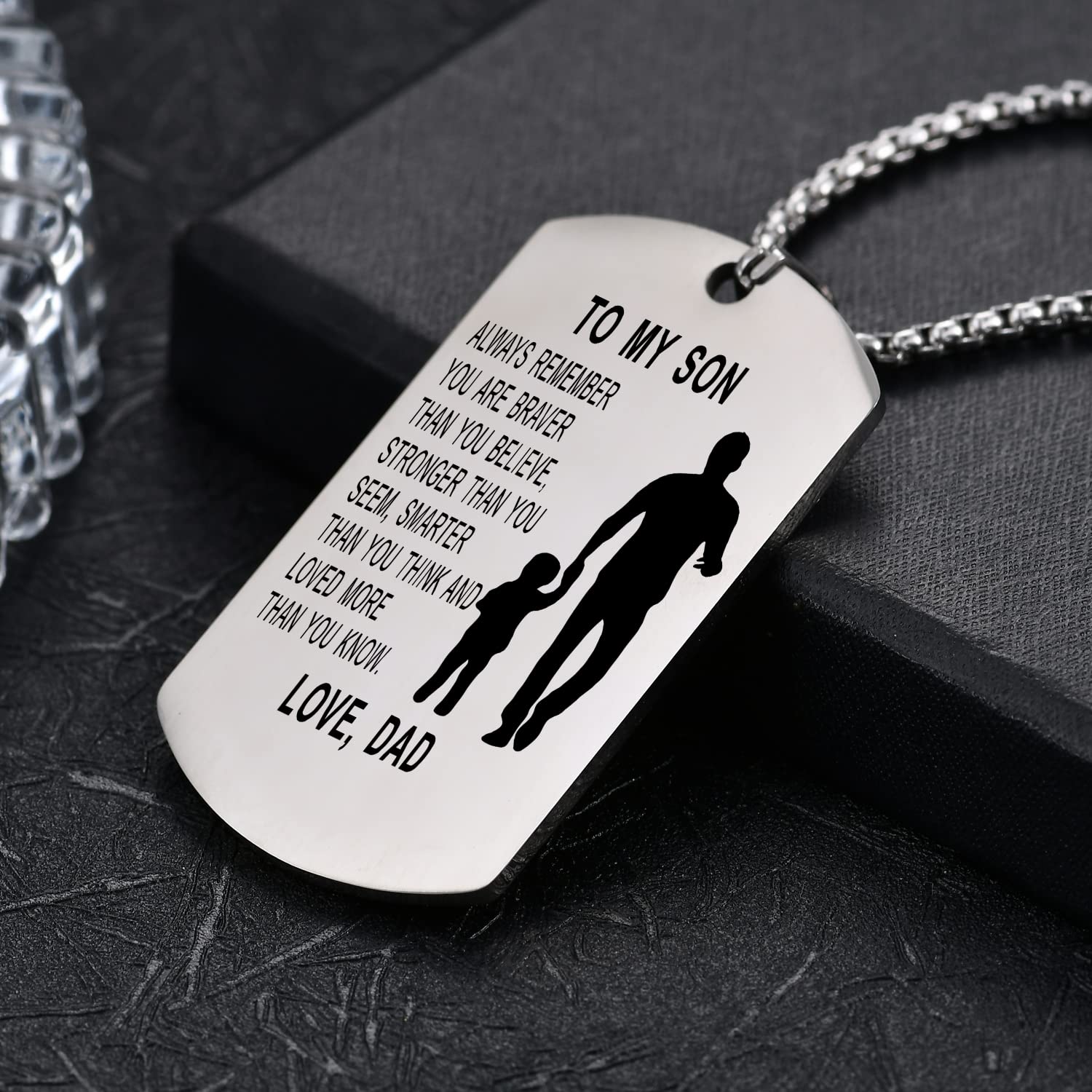 Engraved Dog Tag Necklace for Son - Birthday & Graduation Gift from Parents