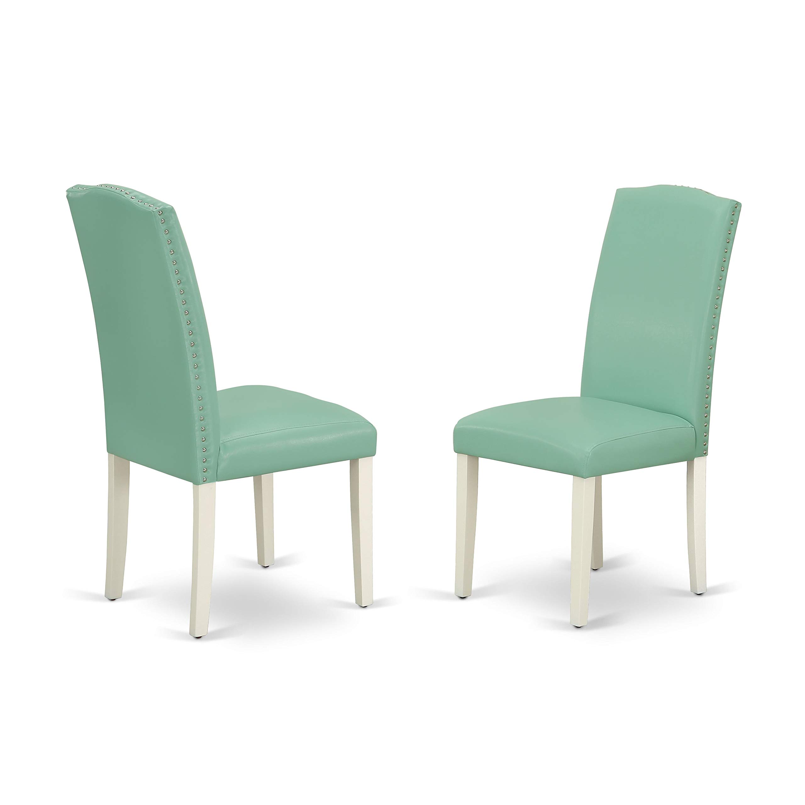 East West Furniture 3 Piece Dining Room Set - Rectangle Drop Leaf Table & 2 Faux Leather Parsons Chairs, 30x48 Inch, Linen White | Modern Small Space Dining Solution for Apartments, Breakfast Nooks & Cozy Kitchens