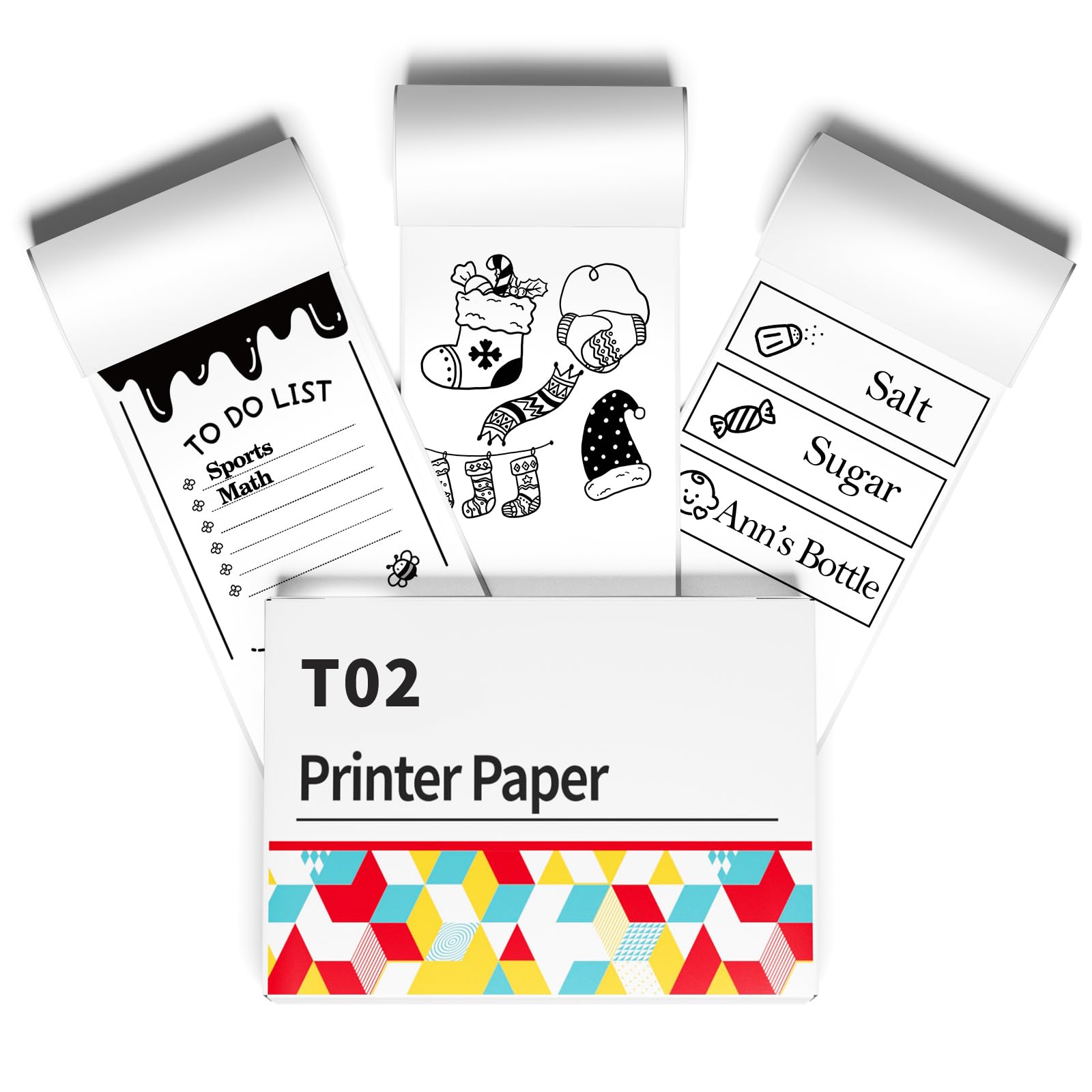 T02 Mini Printer Paper - White Sticker Paper Compatible with T02/M02X/M02L Mini Pocket Printers, Long-Lasting 10-Year Adhesive, 50mmx3.5m (3 Rolls) - Perfect for Journaling, Photo Printing, Study Notes & DIY Crafts