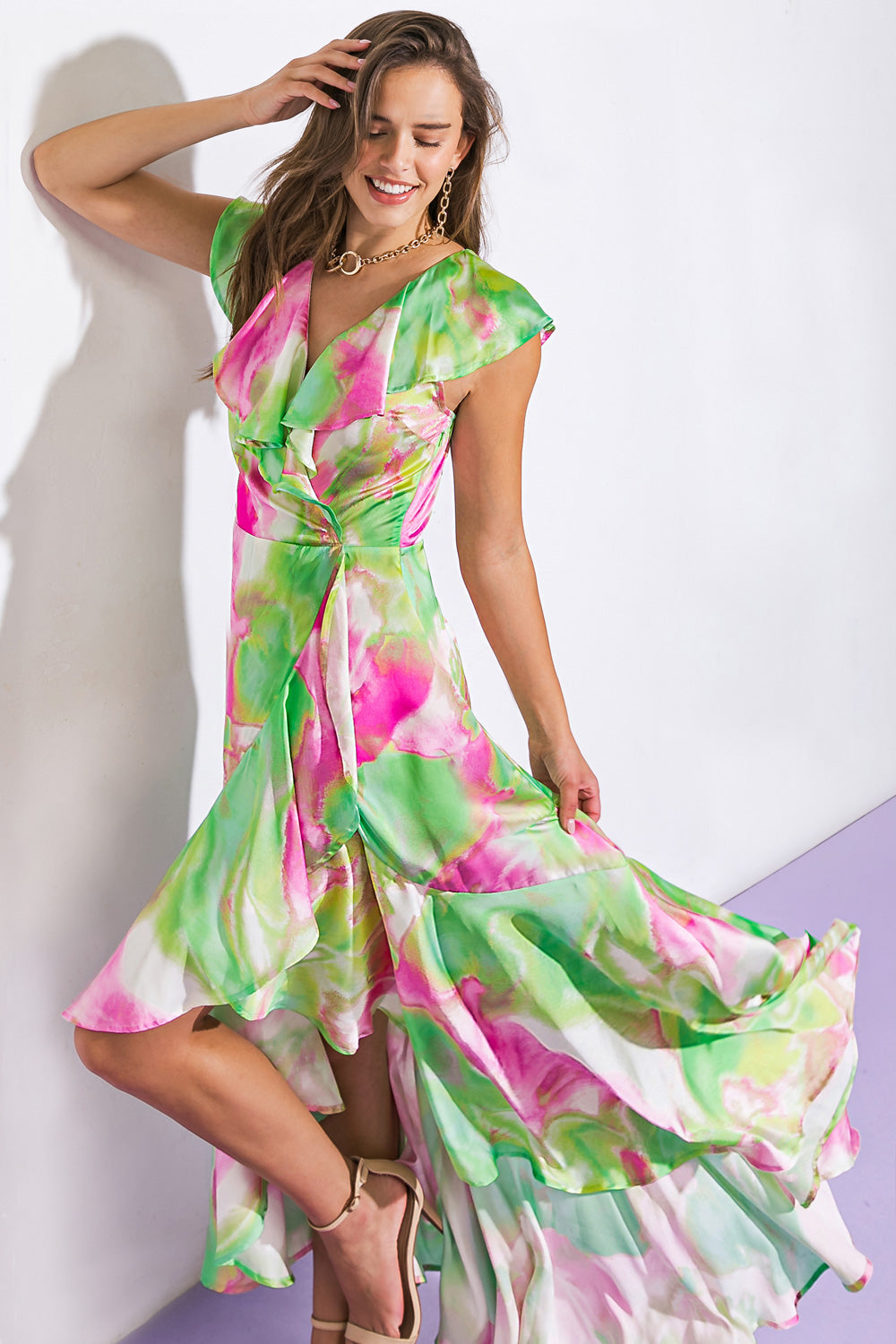 LA BABE Satin High Low Maxi Dress - Elegant Evening Gown for Women, Perfect for Prom, Party & Wedding - Fashionable Formal Dress for Special Occasions