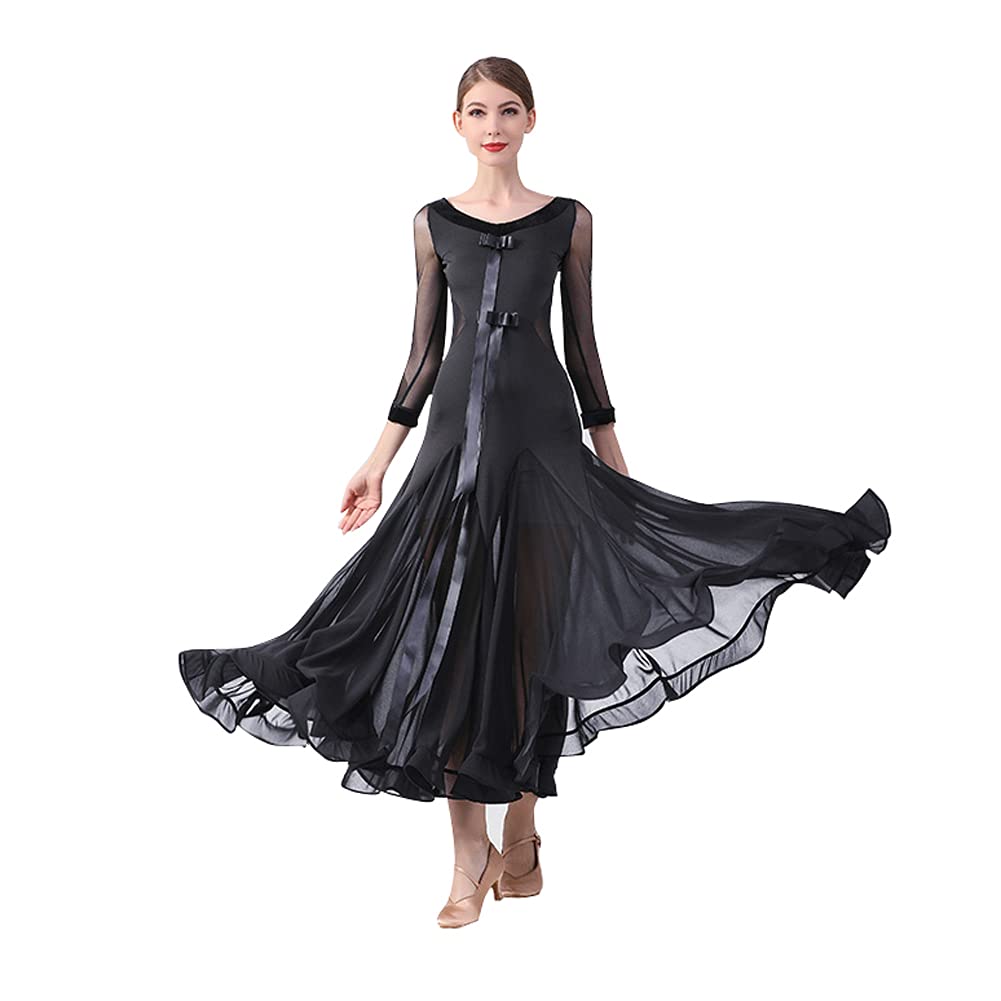 YUMEIREN Ballroom Competition Dance Dress - Long Sleeve Practice Costume for Latin, Salsa, Tango & Wedding Performances