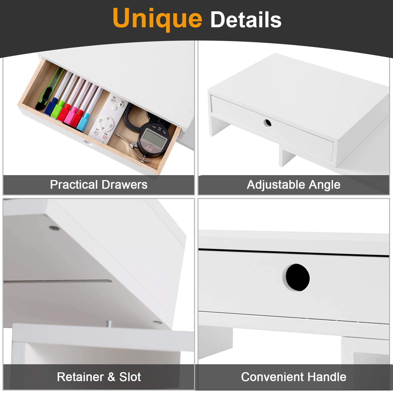 Adjustable Dual Monitor Stand Riser with 2 Drawers - Solid Wood Desktop Organizer for Laptop, PC & Computer - No Assembly Required - Perfect for Home Office & Workspace Organization