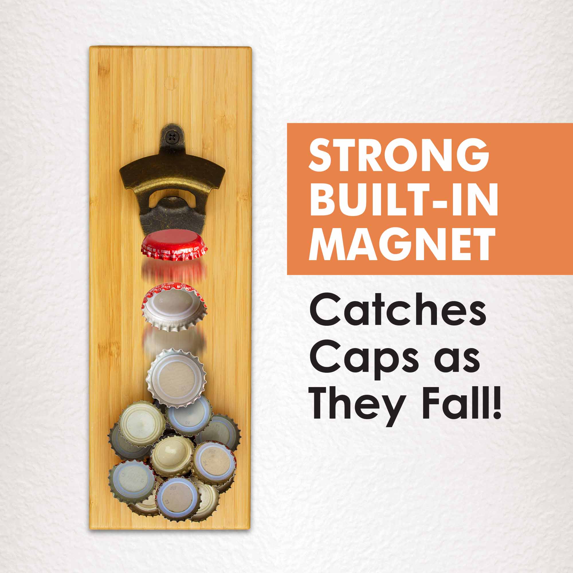 Sturdy Wall Mounted Bottle Opener with Magnetic Cap Catcher - Perfect for Kitchen, Bar, Garage & Outdoor Entertaining