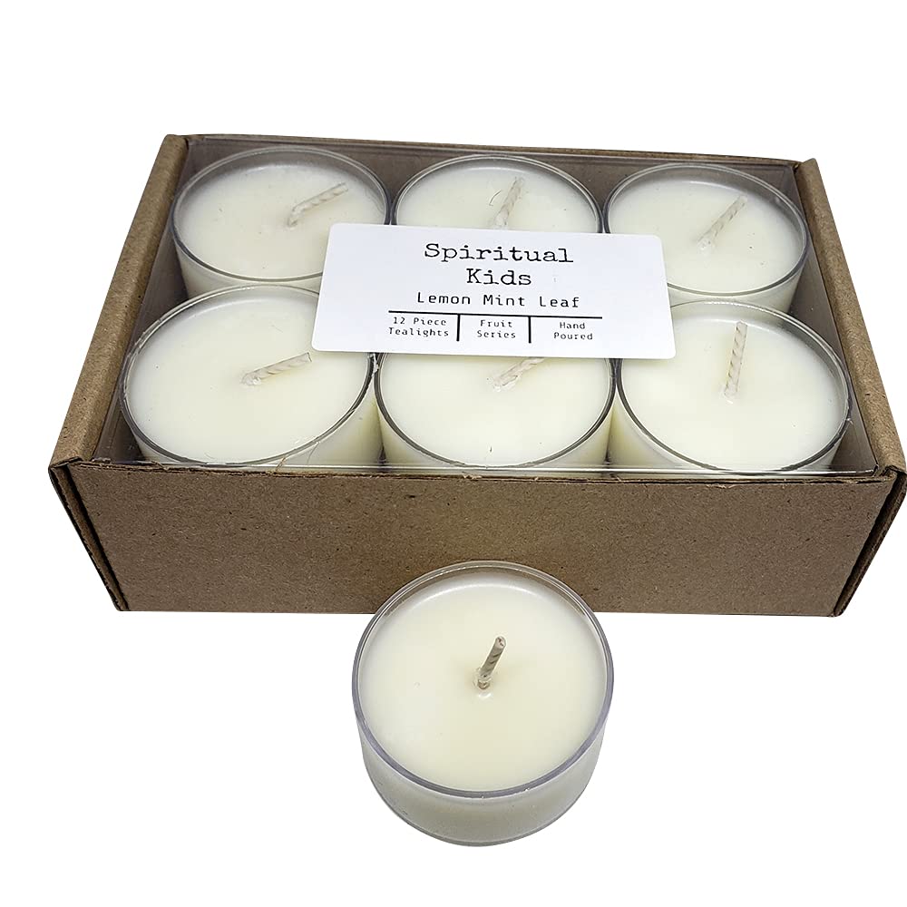 Natural Soy Wax Lemon Mint Leaf Tealights - 12 Count Hand-Poured with Fragrant Essential Oils | Aromatherapy, Relaxation & Home Decor