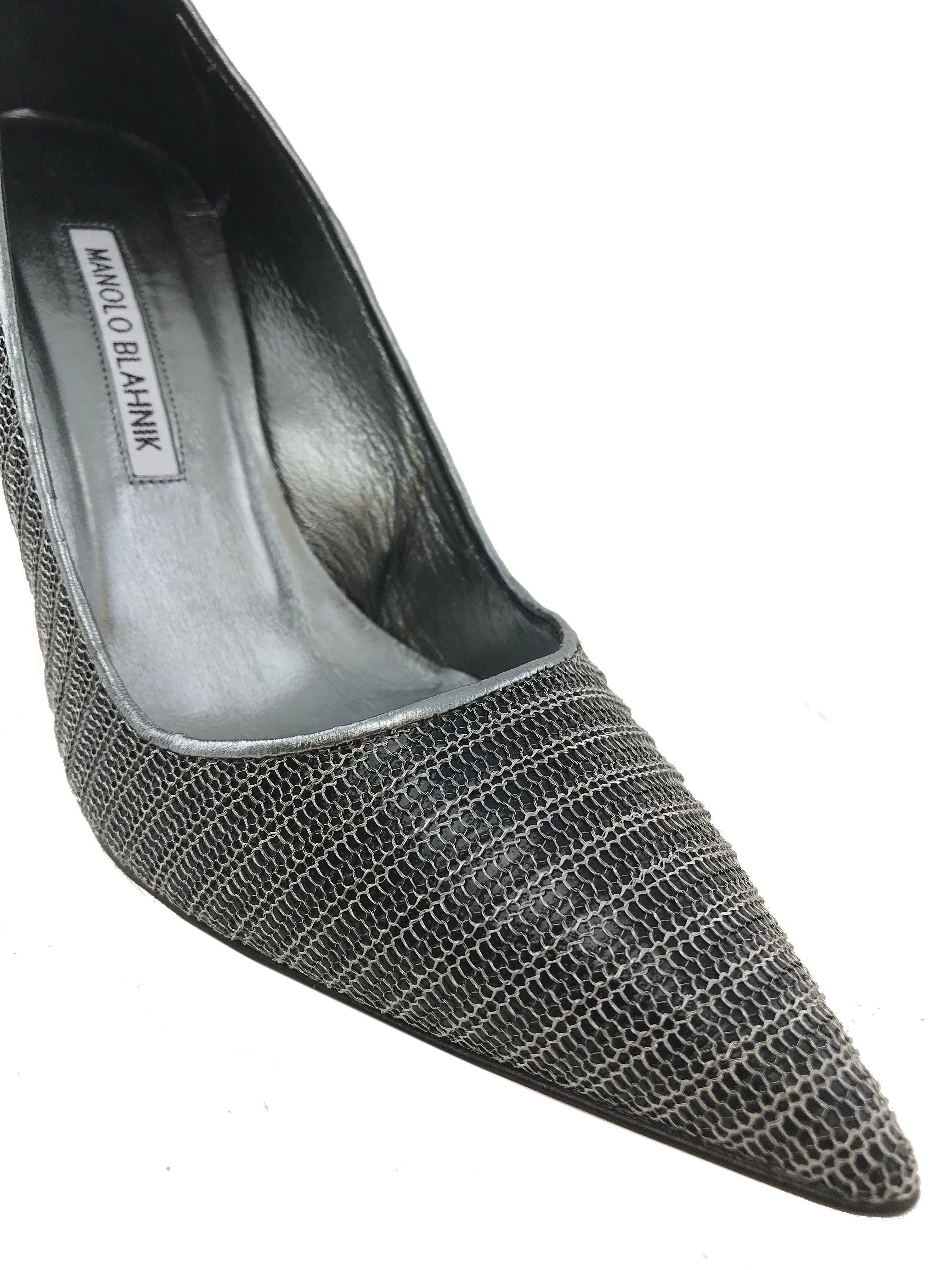 Manolo Blahnik BB Metal Pumps Women's Heels Size 8 - Elegant Pointed Toe Stiletto Shoes for Weddings, Parties & Special Occasions