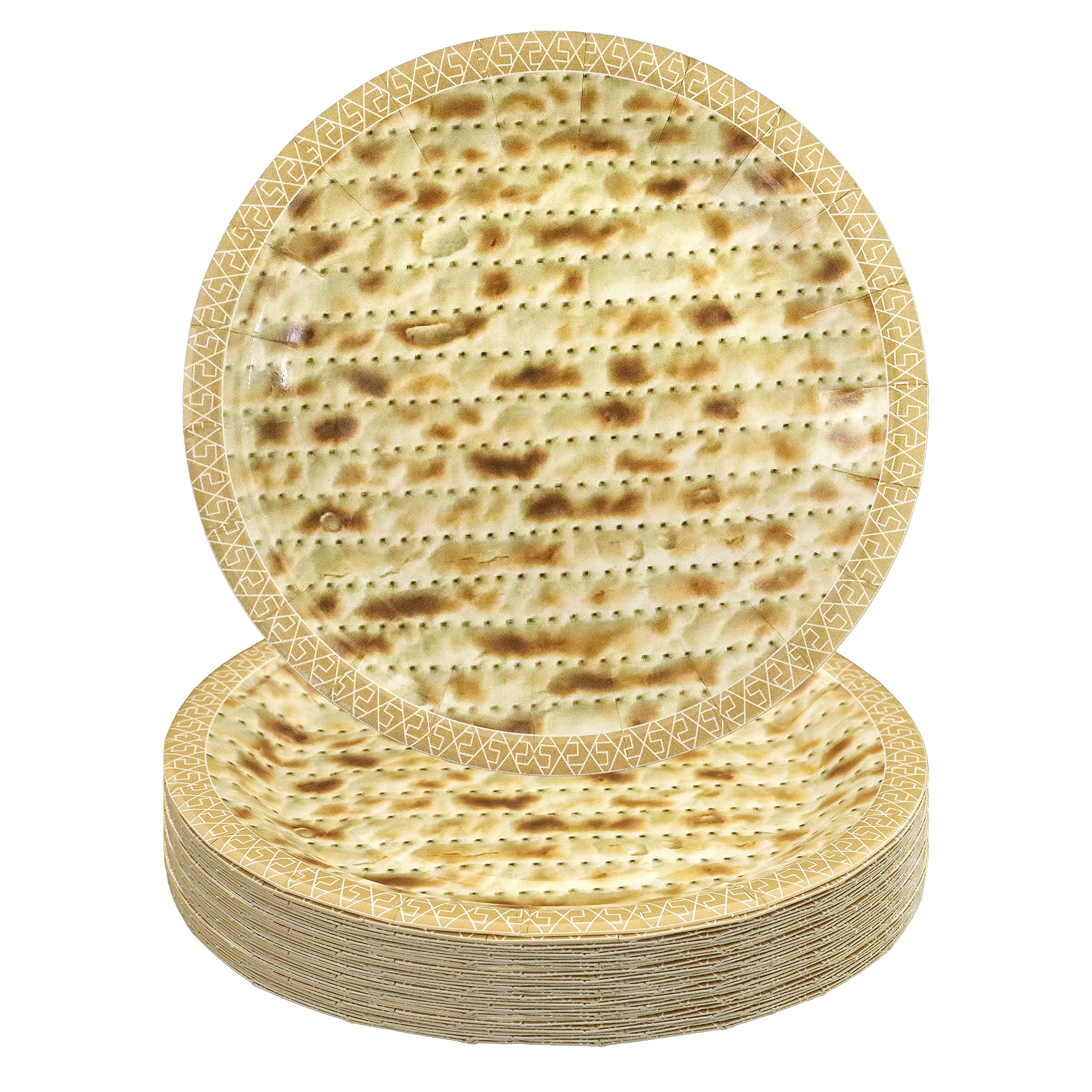 Pandecor 50-Pack Passover Seder Disposable Matzah Design Paper Plates - 7 Inch Elegant Dessert Plates for Jewish Holiday Meals, Perfect for Passover Dinner, Seder Table Setting & Kosher Celebrations