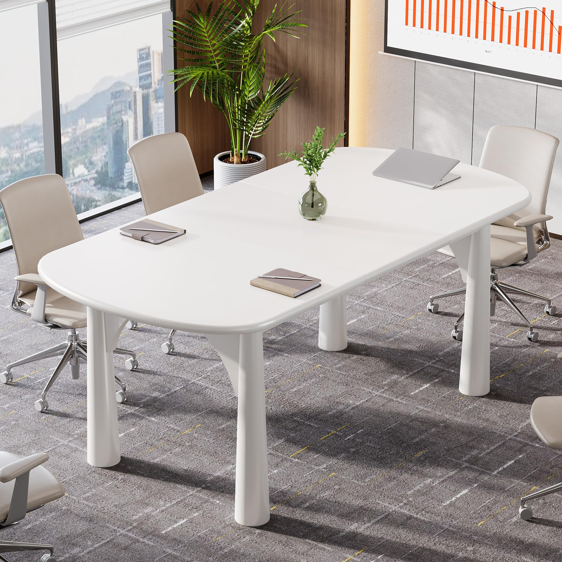 Tribesigns 63 Inch Oval Conference Table for 6 People - Solid Wood Legs Modern Office Desk for Meeting Rooms, Home Offices & Coworking Spaces - Cream White Finish