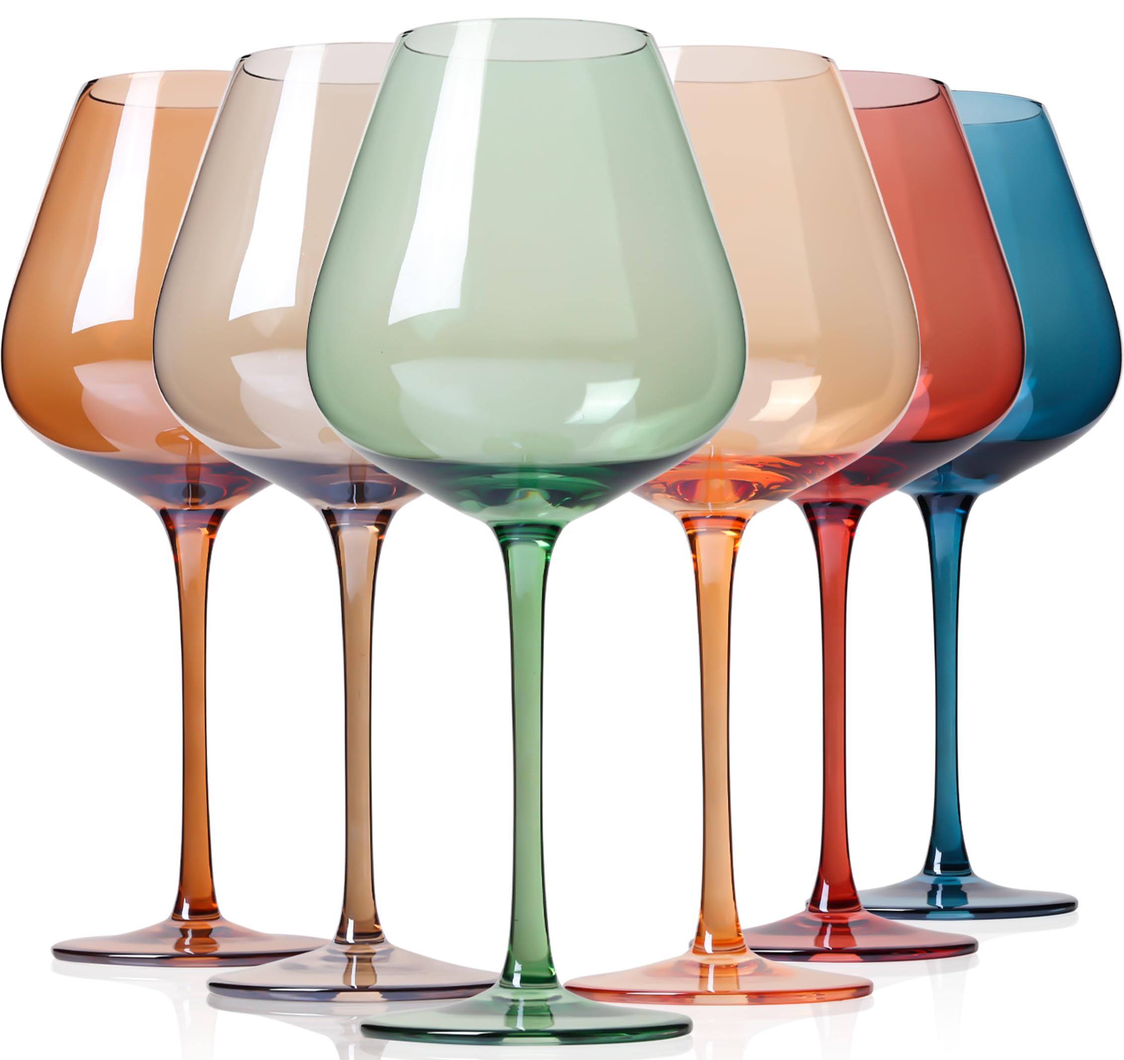 Physkoa Hand-Blown Colored Wine Glasses Set of 6 - 18oz Burgundy & Multicolor Stemware for Women | Elegant Holiday Gift for Dinner Parties, Weddings & Home Decor