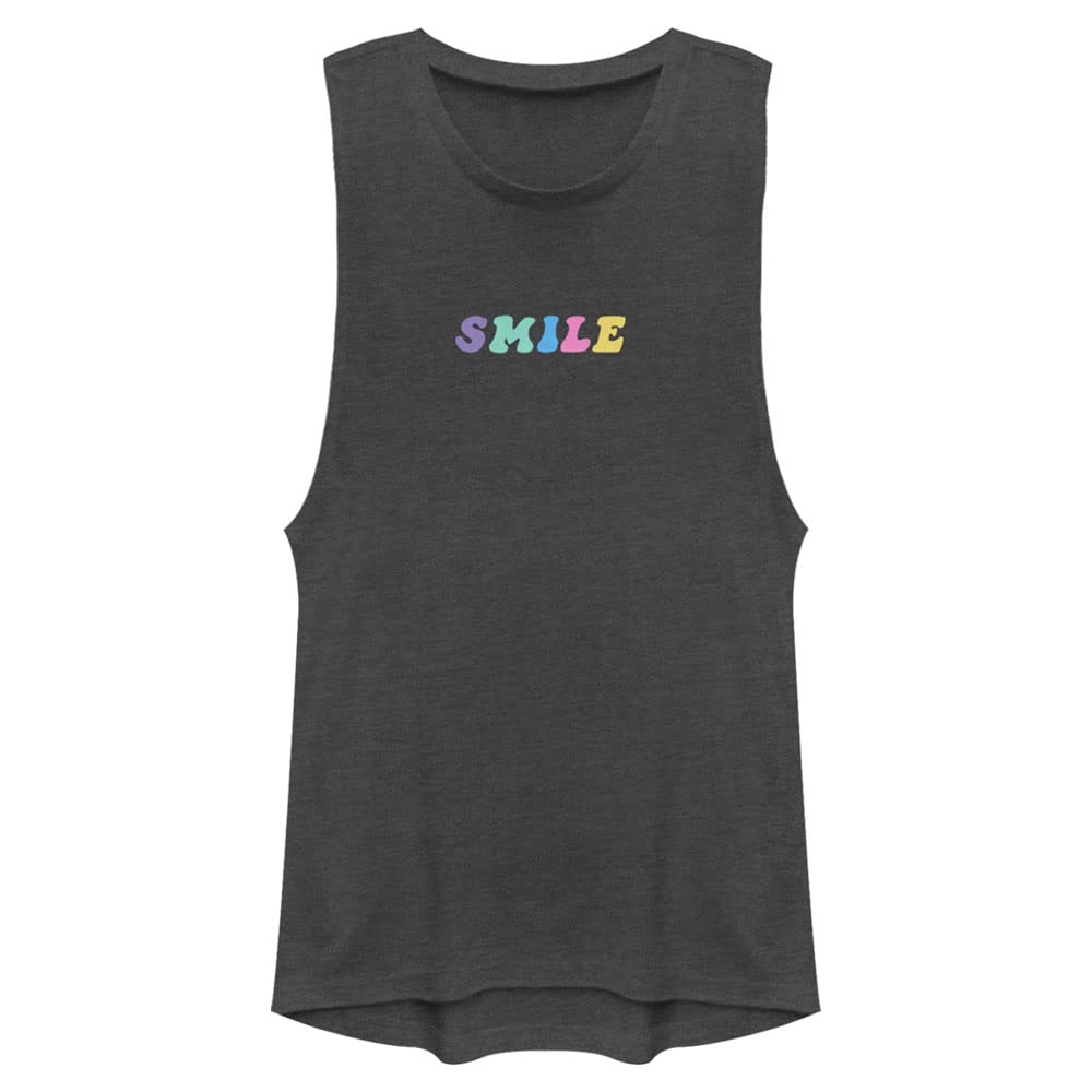 Fifth Sun Smile Embroidery Women's Muscle Tank Top - Charcoal Grey - Medium Size | Casual Summer Wear, Gym Workout, Beach Outfit