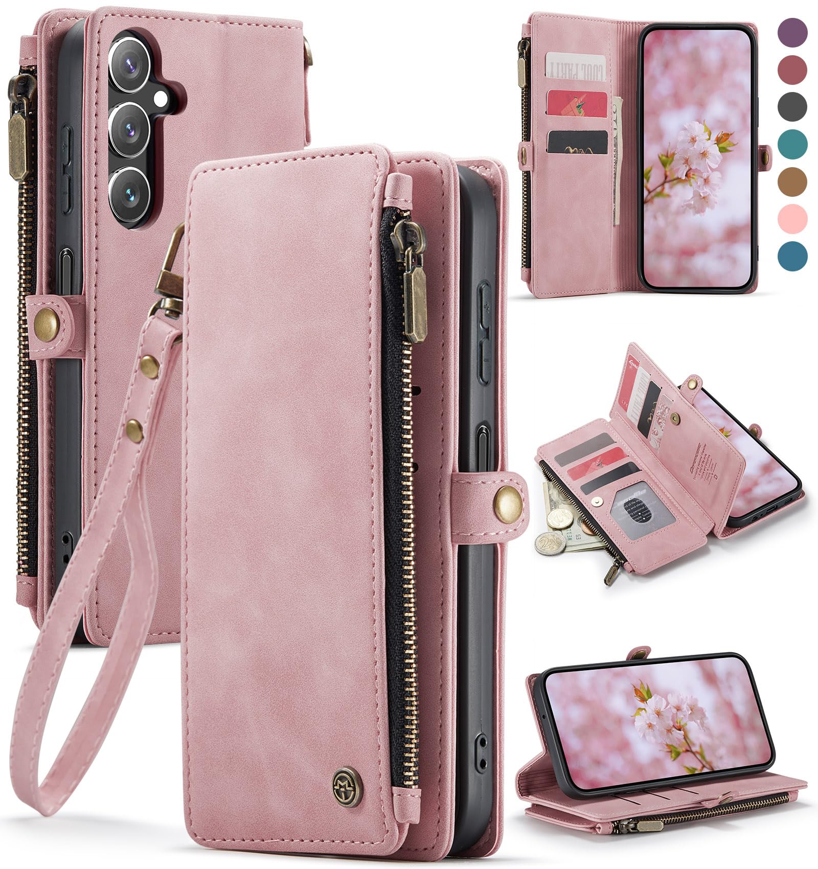Samsung Galaxy A15 5G Case with RFID Blocking & Card Holder - PU Leather Flip Wallet for Women & Men, Rose Pink - Perfect for Travel & Daily Use