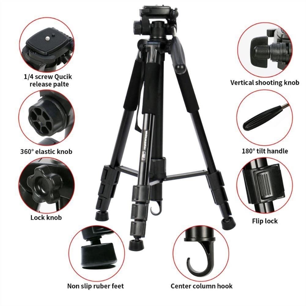 RajoNN Q222 Portable Camera Tripod - Professional Lightweight Travel Tripod Stand for DSLR, Smartphone & Projector | Perfect for Vlogging, Photography & Outdoor Shooting