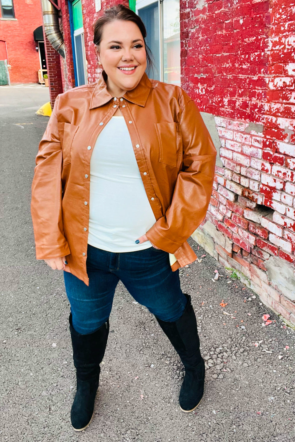 Rust Vegan Leather Snap Button Shacket - Eco-Friendly & Stylish Jacket for Men & Women | Perfect for Fall & Winter Outfits