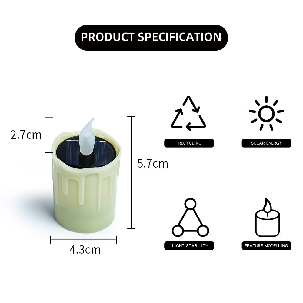 Solar Powered LED Candle Lights - Warm Yellow Flickering Flameless Tea Lights with 6 Pack, Waterproof Outdoor Solar Charging Candles for Wedding, Valentine's Day, Halloween, Christmas Decorations - Perfect for Garden, Patio, Pathway and Tabletop Decoration
