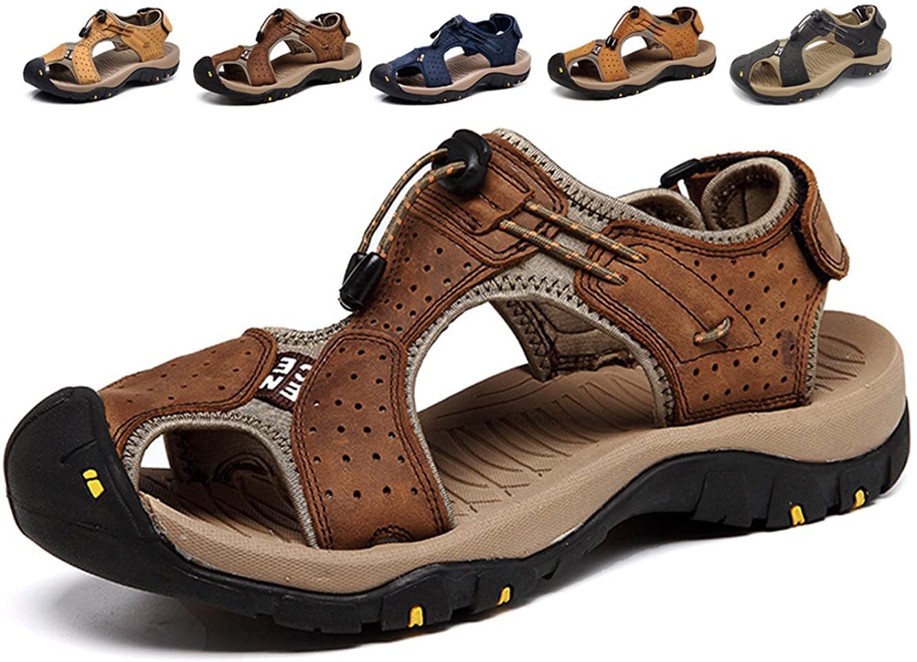 Asifn Men's Outdoor Hiking Sandals - Leather Water Shoes with Closed Toe for Walking, Fishing, Climbing | Summer Athletic Slides for Beach, Camping & Water Sports