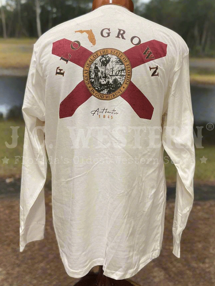 FloGrown FGM 3175 Men's American Flag Patriotic Long Sleeve T-Shirt - White Cotton Comfort Fit - Perfect for 4th of July, Veterans Day & Patriotic Events