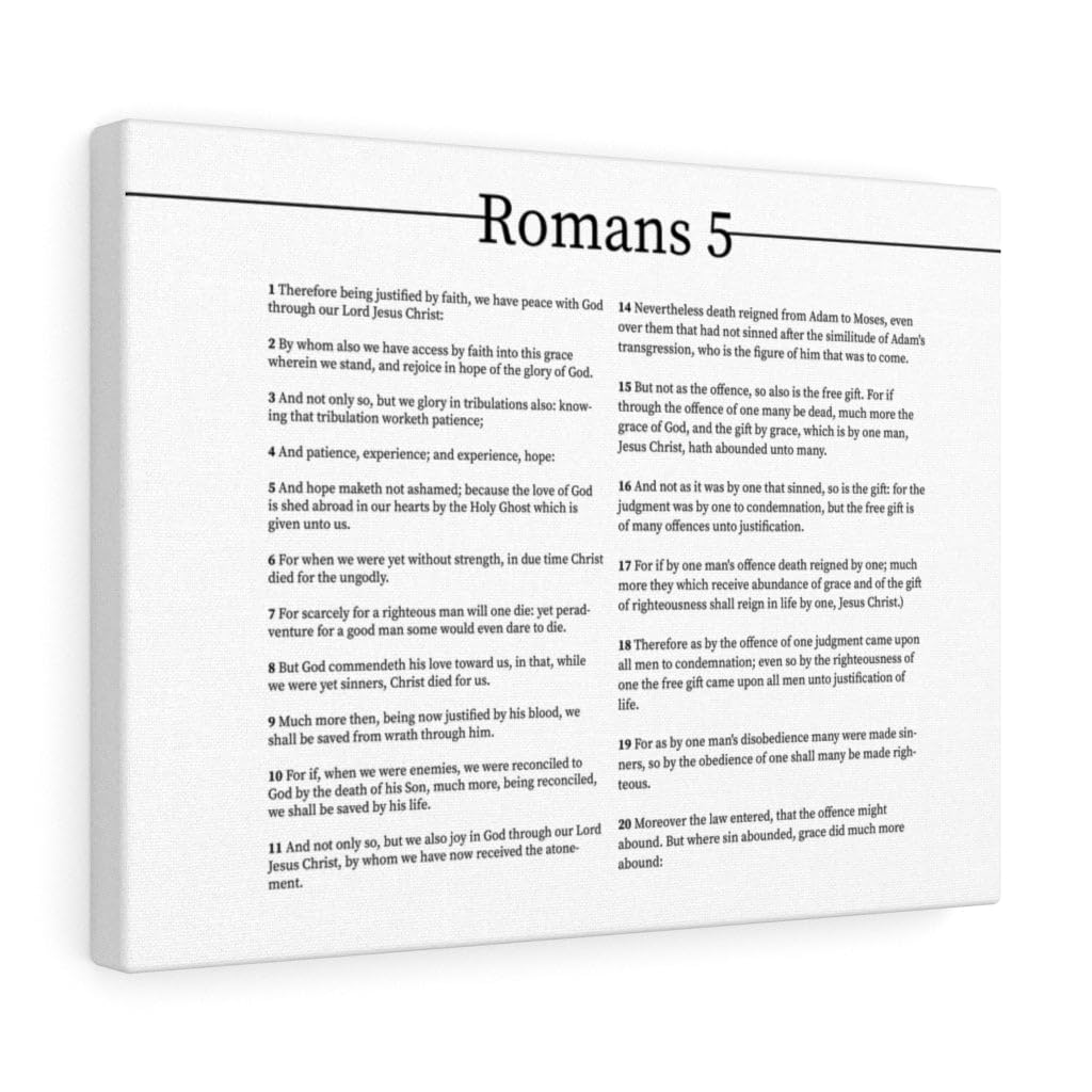 Bible Art Canvas - Romans Chapter 5 Landscape Christian Wall Decor | White Scripture Print for Home, Church & Office | Inspirational Gift for Weddings, Baptisms & Religious Occasions