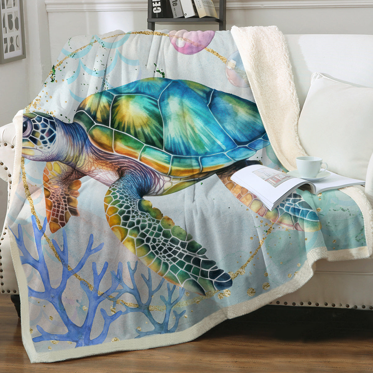 Cozy Sea Turtle Sherpa Fleece Blanket - Ultra Soft & Warm Throw for Adults & Kids - Perfect for Bed, Couch, Sofa & Travel