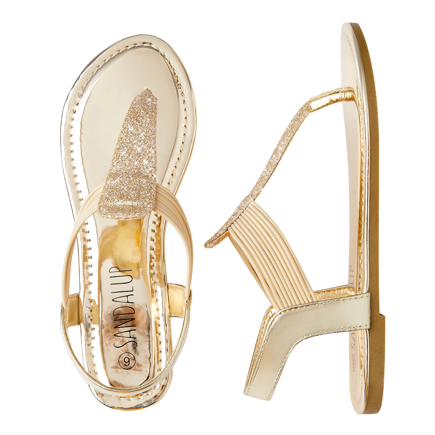 **SANDALUP Women's Sparkling Elastic Strap Flat Sandals - Comfortable Thong Sandals with Ankle Strap for Summer, Beach, Parties & Casual Walking**