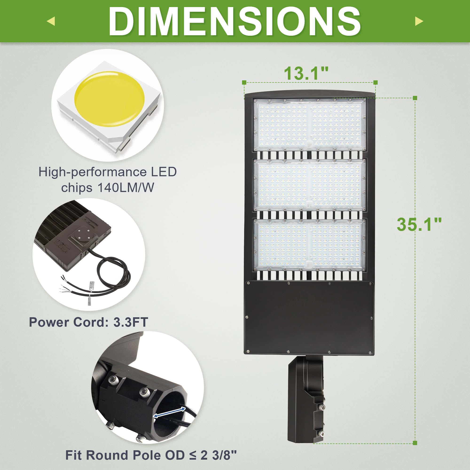 450W LED Parking Lot Lights - DLC UL Certified, 63,000LM 5000K, 100-277V, 20KV Surge Protector, 1-10V Dimmable (Equivalent to 1000-1500W MH) - Perfect for Street Lighting, Warehouse, and Outdoor Area Illumination