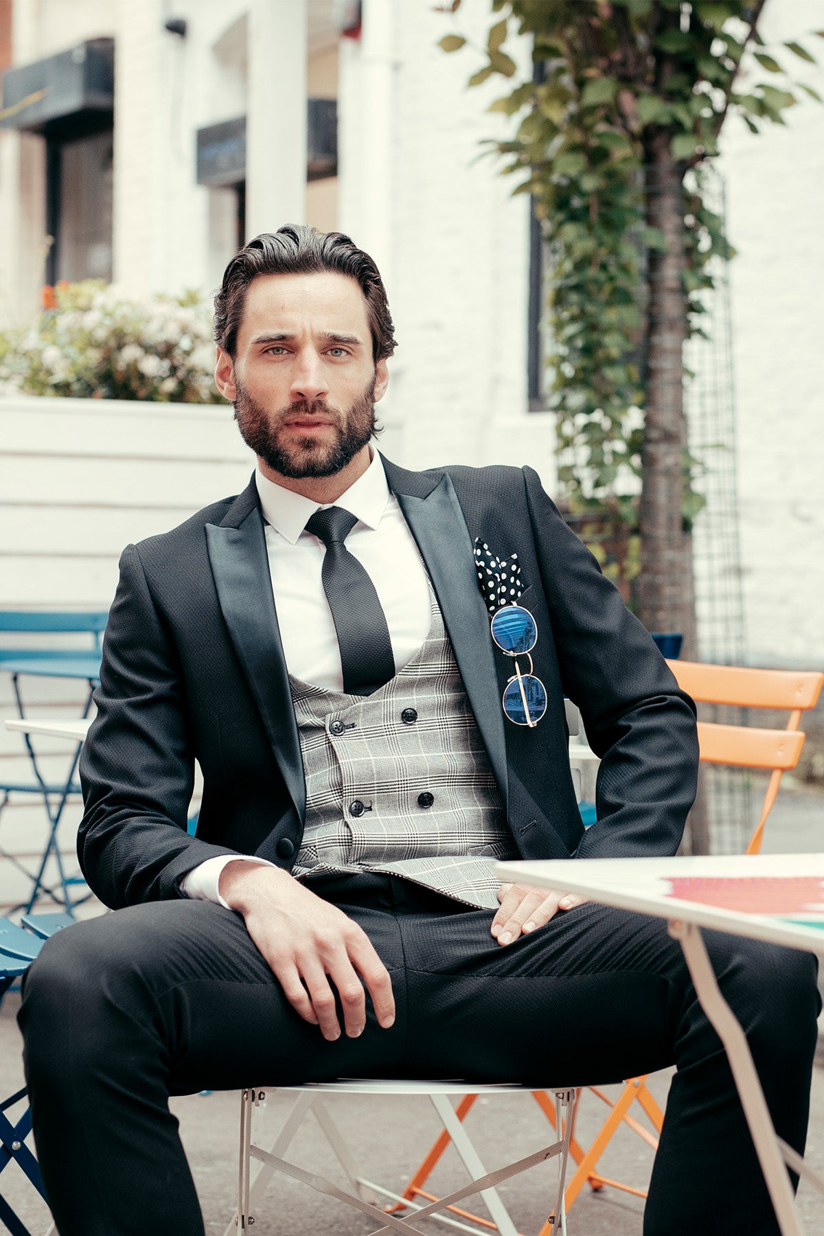 Dalton Black Tuxedo Lapel Suit with Ross Waistcoat - Premium Men's Formal Wear for Weddings, Prom & Black Tie Events