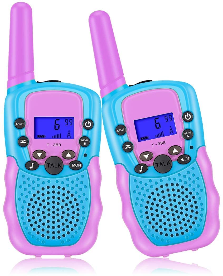 LESSA Walkie Talkies for Kids Ages 3-12 - 22 Channel 2 Way Radios with LCD Backlit Display & Flashlight - 3 Mile Range Toy Walkie Talkies for Boys & Girls - Perfect for Outdoor Adventures, Camping, Hiking (Light Pink) - Great Birthday & Christmas Gift for Kids