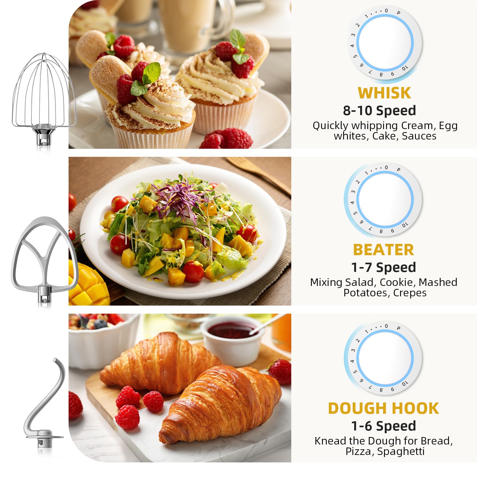 5.5QT Stand Mixer with 10+ Speeds - Tilt-Head Electric Kitchen Mixer with Stainless Steel Bowl, Dough Hook, Beater & Whisk - Perfect for Baking Cakes, Cookies & Bread Dough - White