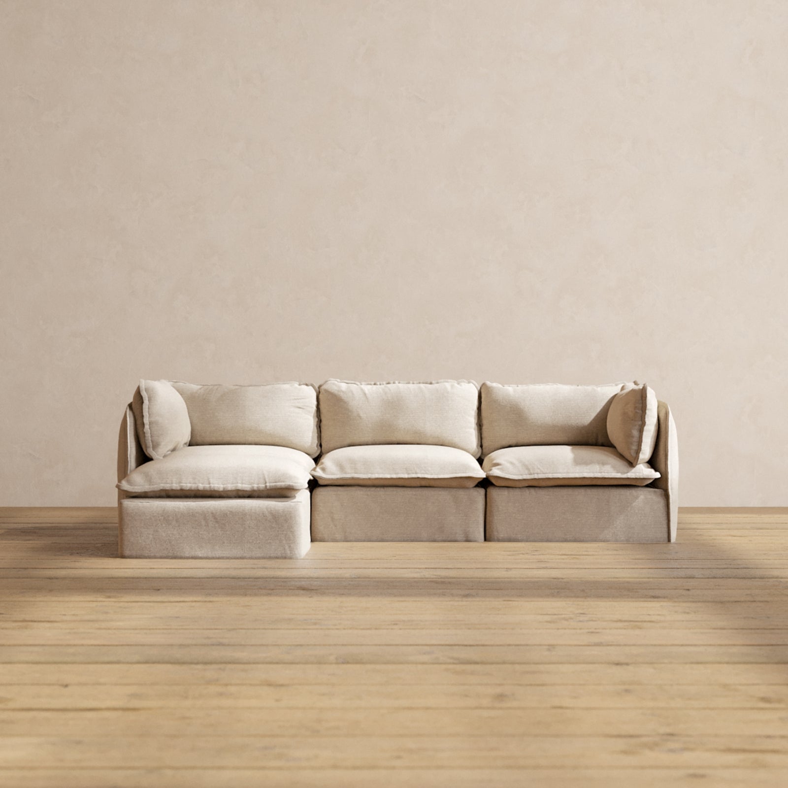 Premium Modular 3-Seater Sectional Sofa in Oatmeal Fabric - Comfortable L-Shaped Couch for Living Room, Family Room & Home Theater