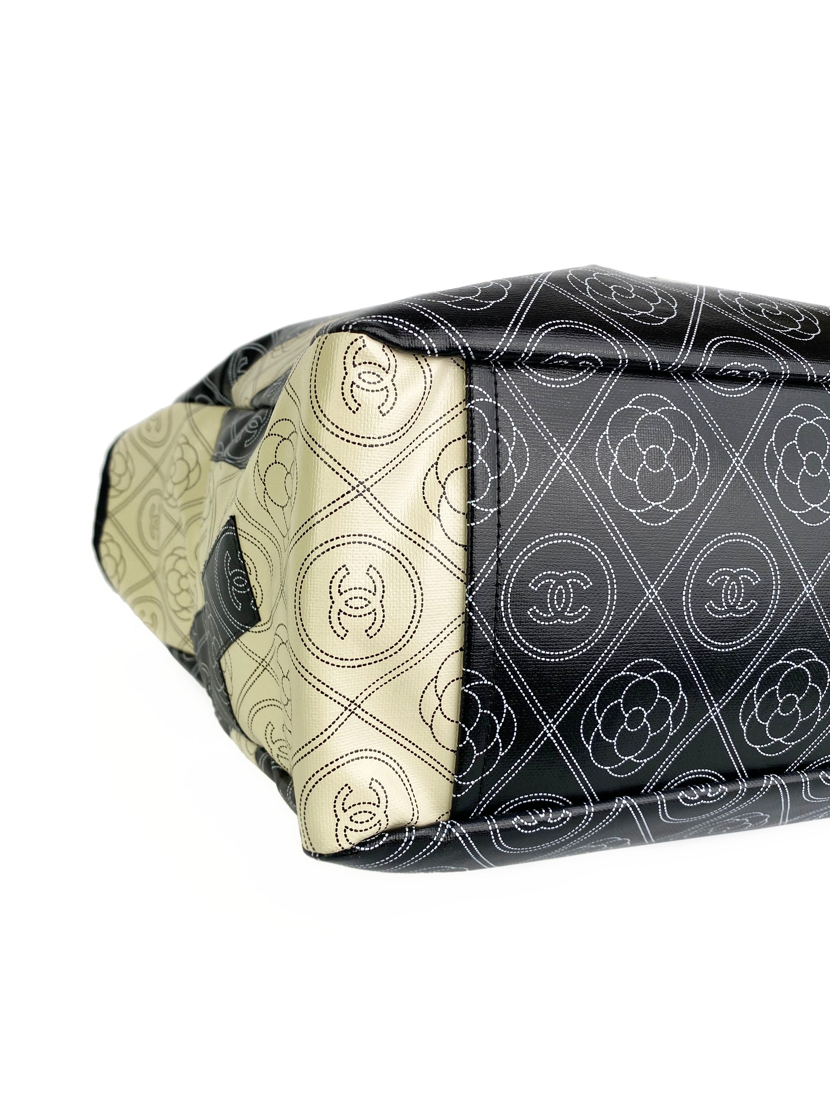 Chanel Black & White Logo Camellia Large Shopping Tote Bag - Luxury Designer Handbag for Women, Perfect for Work, Travel & Everyday Use