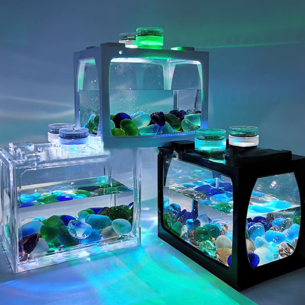 Mini USB Rechargeable LED Aquarium Tank - Small Betta Fish Bowl with Multifunctional Light, Reptile Feeding Box & Home Decor | Perfect for Desktop Decor, Office Stress Relief, Kids Educational Toy & Pet Habitat (Black)