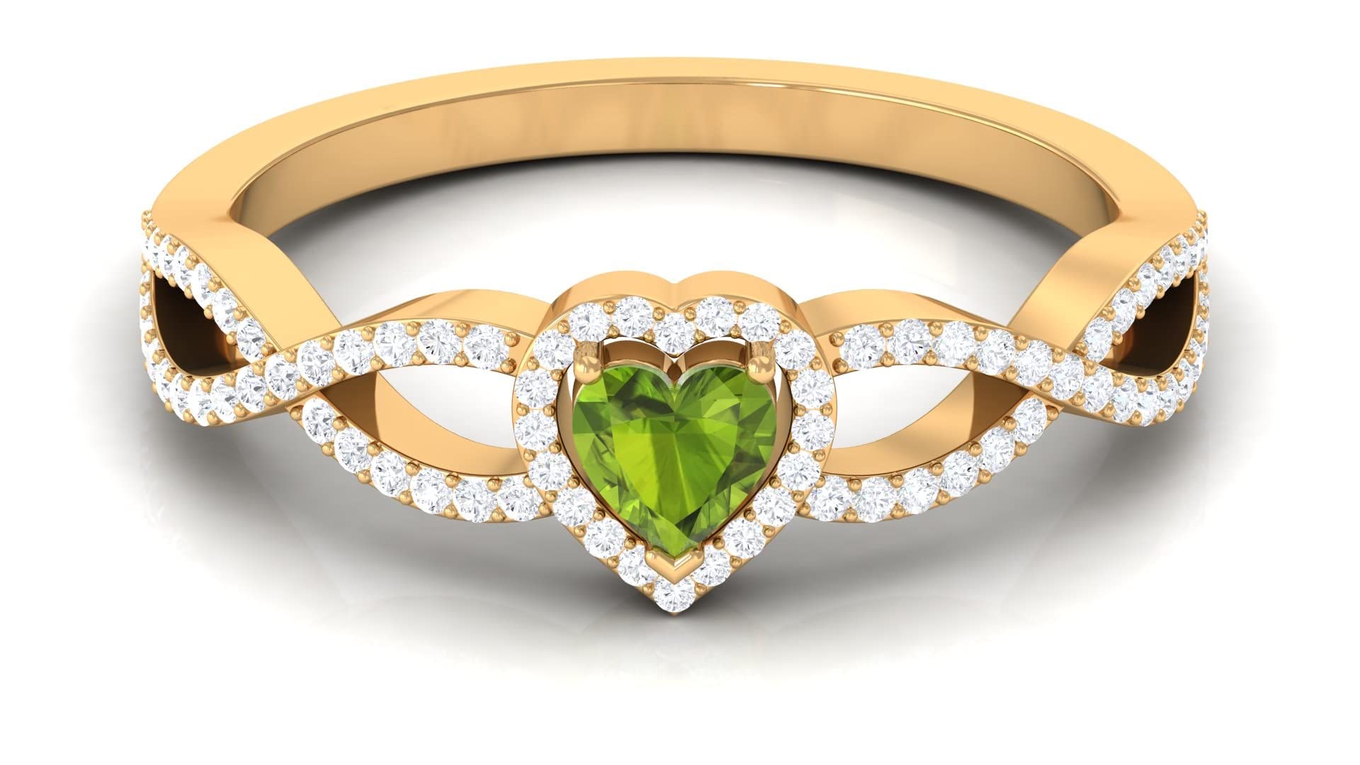 Peridot Heart Engagement Ring for Women - 14K Solid Gold Criss Cross Heart Shaped Peridot & Diamond Ring | Perfect for Proposals, Anniversaries & Romantic Gifts
