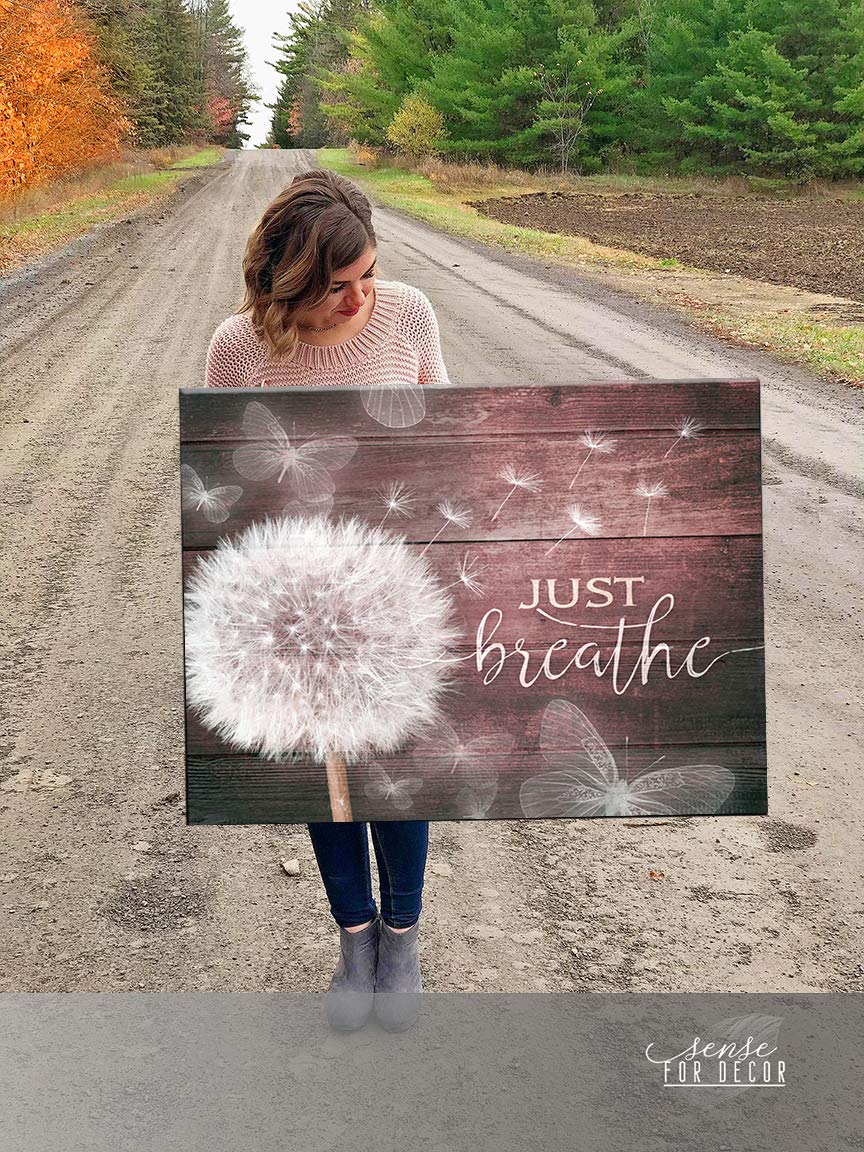 Wooden Framed Canvas Wall Art - Just Breathe V7 (30x40 Inches) Maroon Religious Home Decor, Rustic Housewarming Gift for Living Room, Bedroom & Office | Perfect for Meditation Spaces & Farmhouse Style Interiors