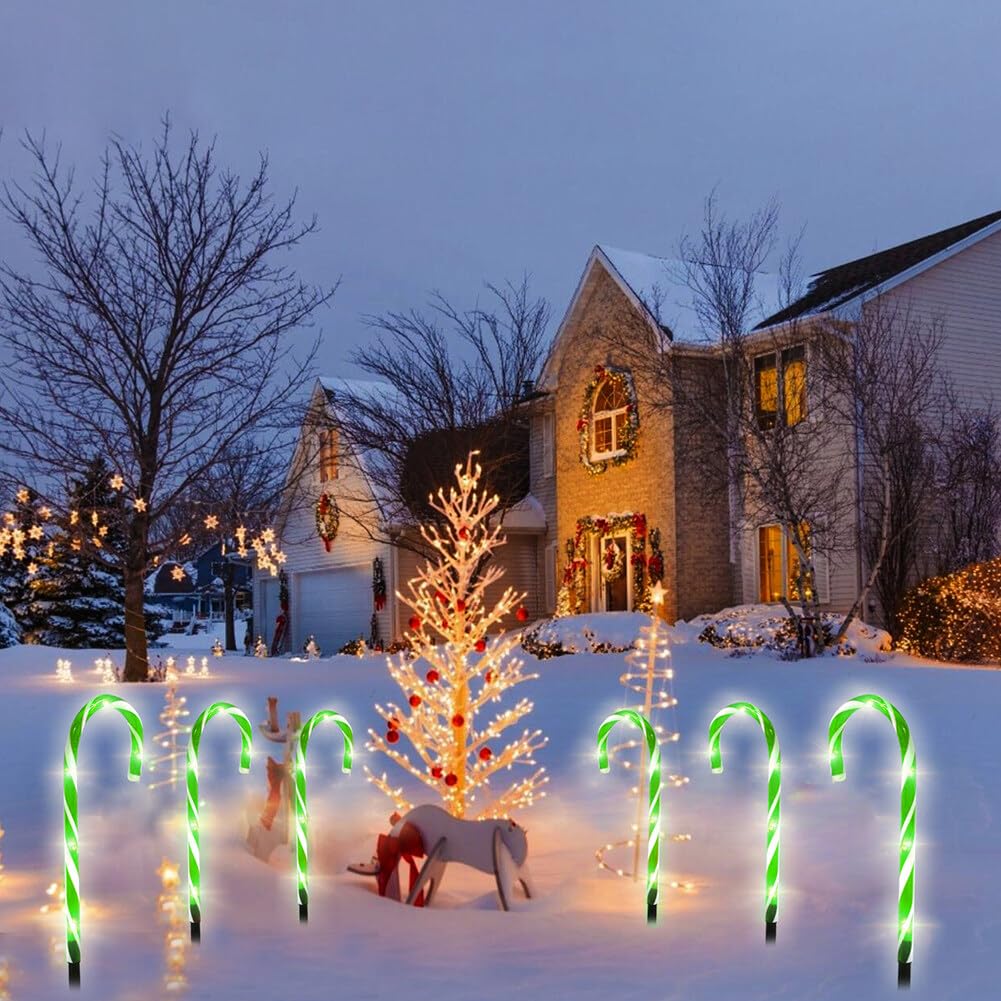 4PCS 14.5 Inch Battery Operated Remote Control Christmas Candy Cane Pathway Lights - Outdoor Indoor LED Lawn Decorations for Patio, Garden, Walkway - Green Candy Cane Stake Lights for Holiday Party Decor
