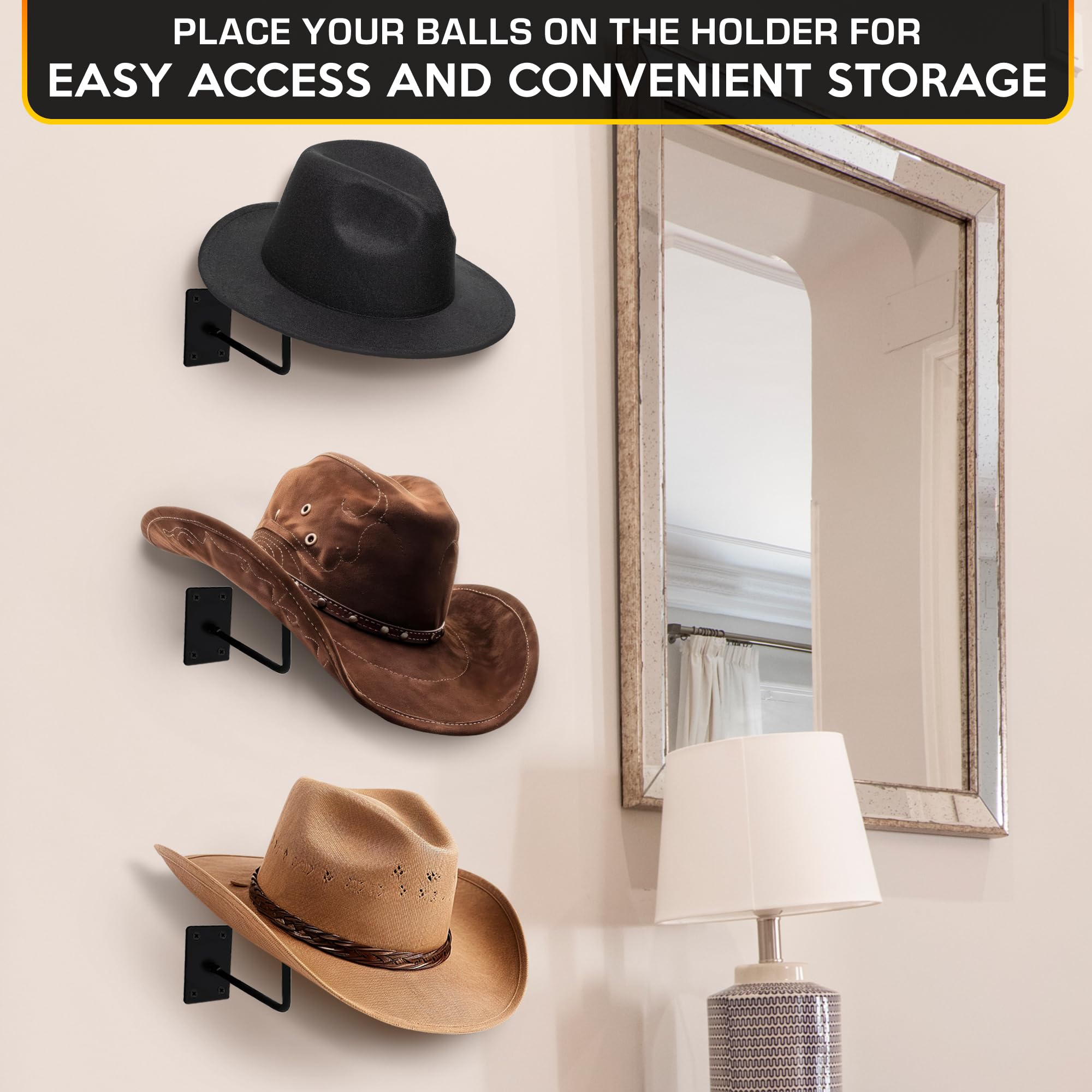 BURIUS 9-Piece Heavy Duty Wall Mount Helmet & Hat Holder - Sturdy Metal Hook Rack for Helmets, Cowboy Hats, Caps & Accessories - Easy Installation, 35 lb Weight Capacity - Perfect for Garage, Entryway & Closet Organization