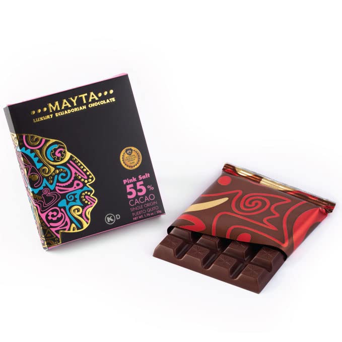 Mayta Gourmet Dark Chocolate Bars 55% Cacao with Ecuadorian Fine Aroma Cocoa, Exotic Fruits & Pink Salt - 12 Pack (600g) Premium Craft Chocolate for Gifts, Desserts & Gourmet Snacking