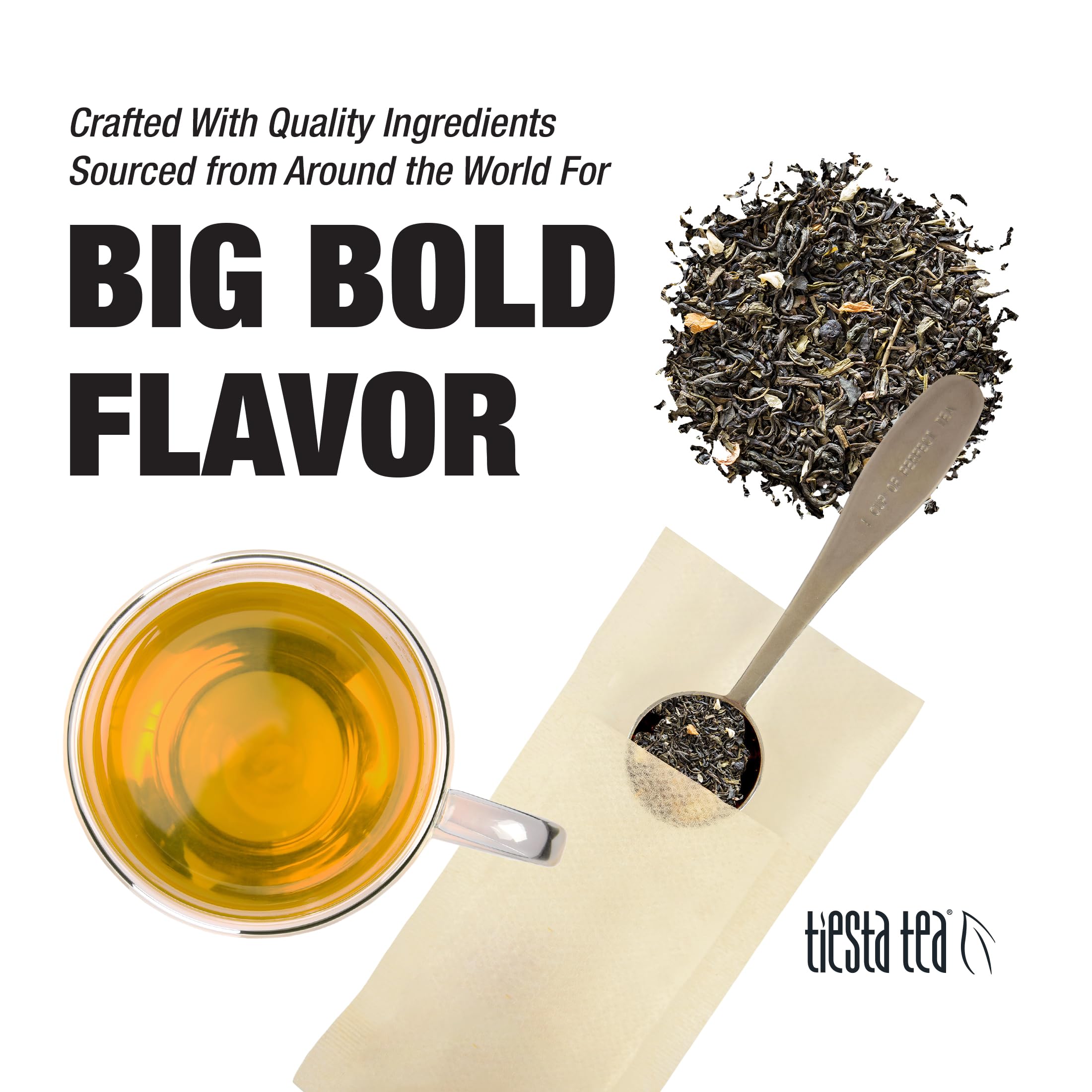 Premium Chinese Jasmine Green Tea Loose Leaf - Tiesta Tea | Classic Floral Aroma | Medium Caffeine | Hot or Iced Brew | 25 Cups per Pouch | 1.8oz Resealable Bag | Perfect for Relaxation, Afternoon Tea & Gifts