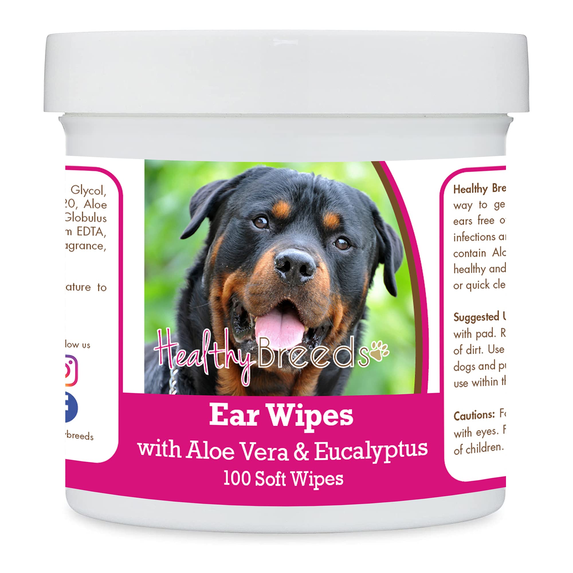 Healthy Breeds Rottweiler Ear Cleaning Wipes with Aloe & Eucalyptus for Dogs - 100 Count Gentle Wipes for Ear Hygiene, Odor Control & Infection Prevention - Perfect for Regular Dog Ear Care & Grooming Routine
