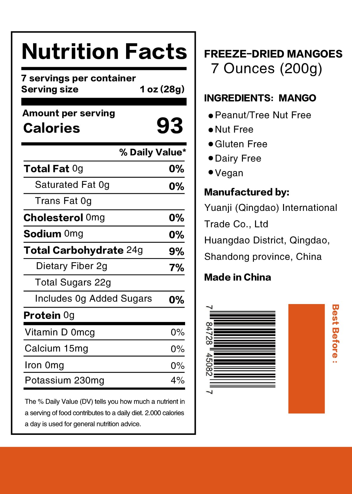 Premium Freeze Dried Mango Slices | 7oz Resealable Bag | 100% Natural, No Sugar Added, Non-GMO, Vegan Snack | Healthy Dried Fruit for Kids, Adults & On-the-Go | Perfect for Camping, Hiking, Backpacking & Emergency Food Supply | Made from Fresh Ripe Mangoes