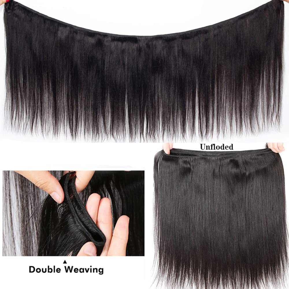 YISEA 100% Unprocessed Brazilian Virgin Human Hair Bundles with 13x4 Lace Frontal - Straight Hair Extensions (22 24 26 28+20 Frontal) - Perfect for Salon Styling, Weaving, and Natural-Looking Hairstyles