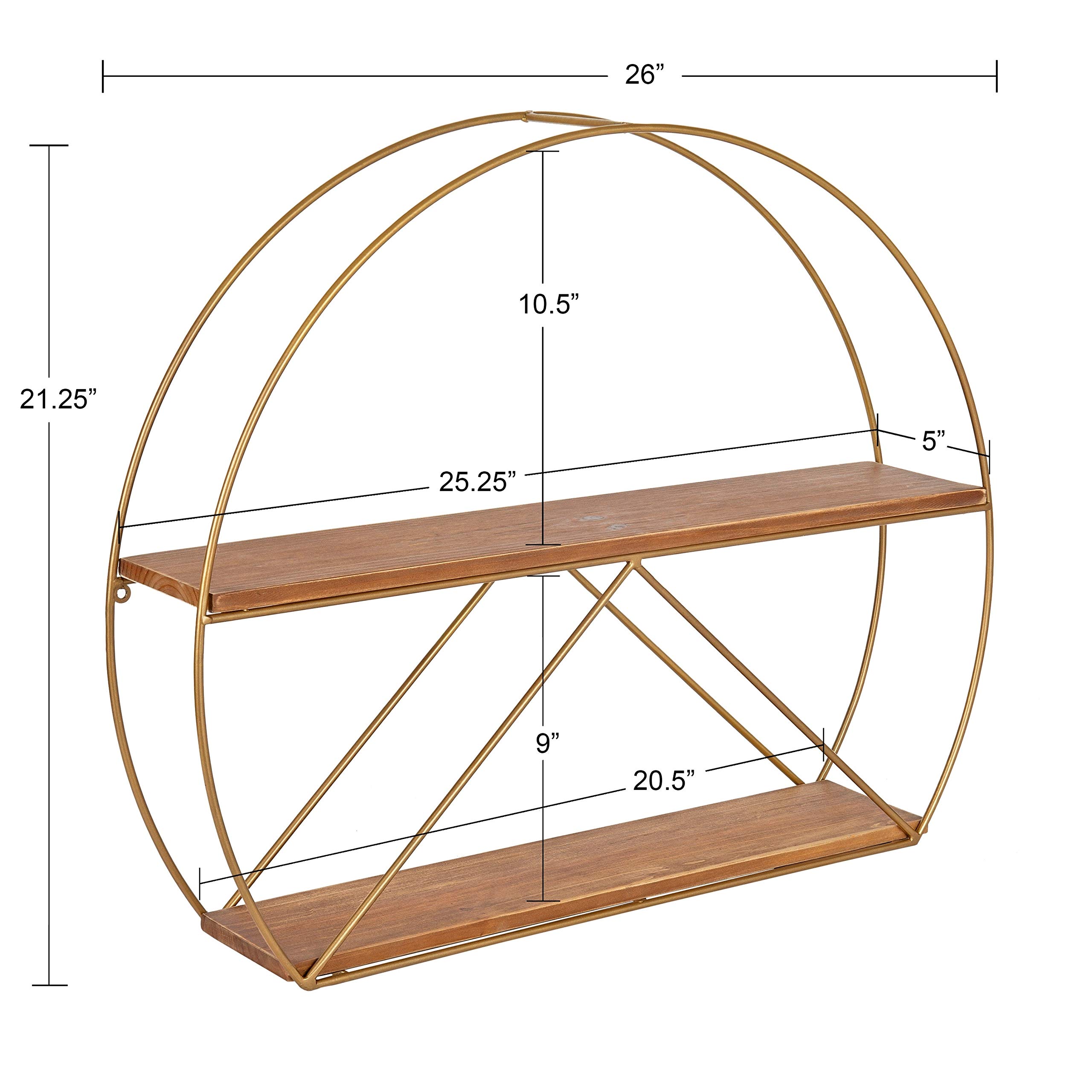 Mid-Century Modern Brown Metal Wall Shelf - Stylish Storage for Living Room, Bedroom & Office Decor