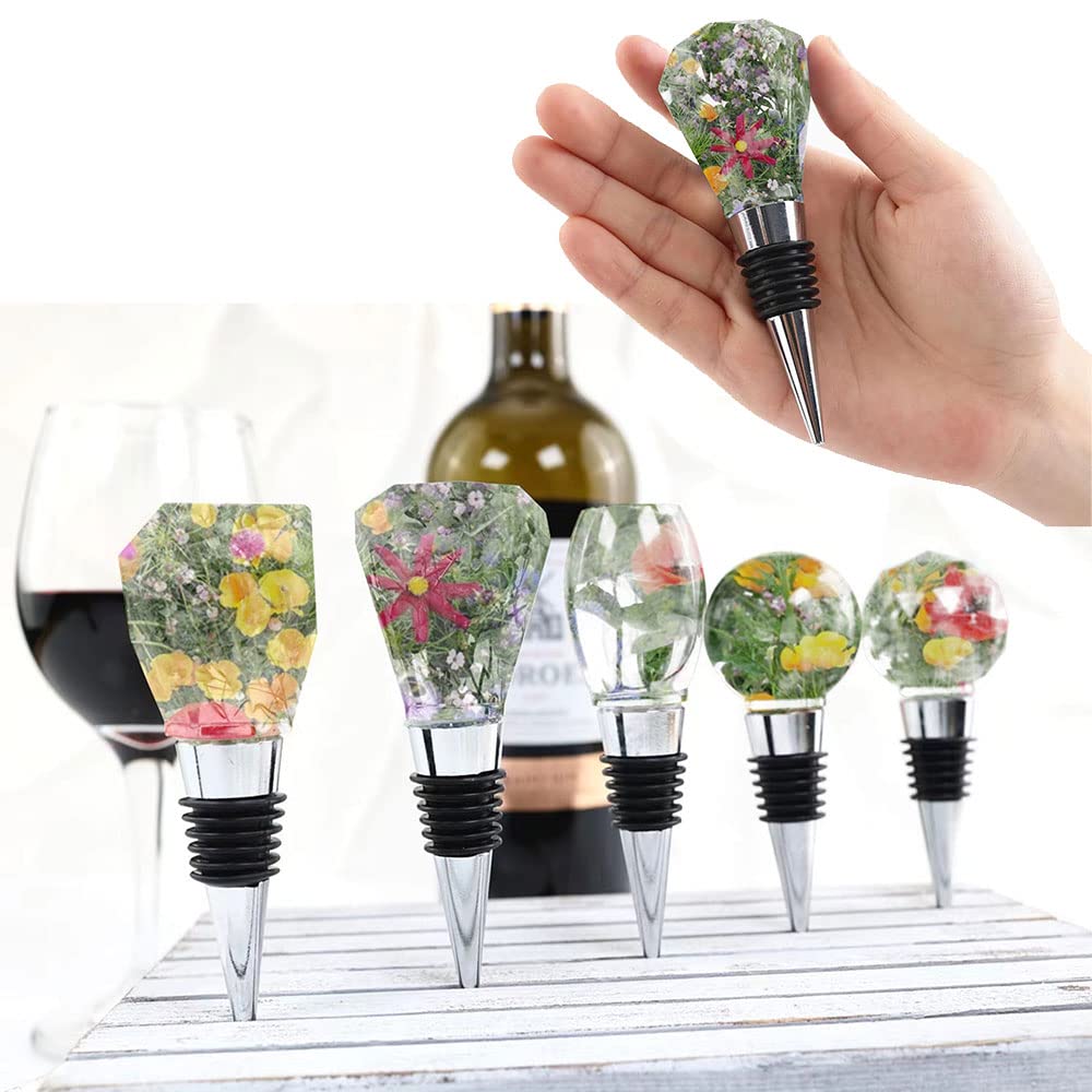 15 Pcs DIY Resin Wine Bottle Stopper Molds Set - Reusable Silicone Molds for Epoxy Crafts (5 Molds + 10 Stoppers) - Perfect for Homemade Wine Gifts, Party Favors & DIY Jewelry Making