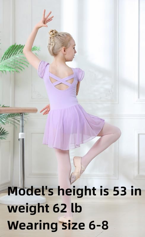 DIPUG Girls Ballet Leotard with Skirt - Toddler Dance Leotards with Flutter Sleeves & Criss-Cross Back - Perfect for Ballet Class, Recitals & Dance Performances