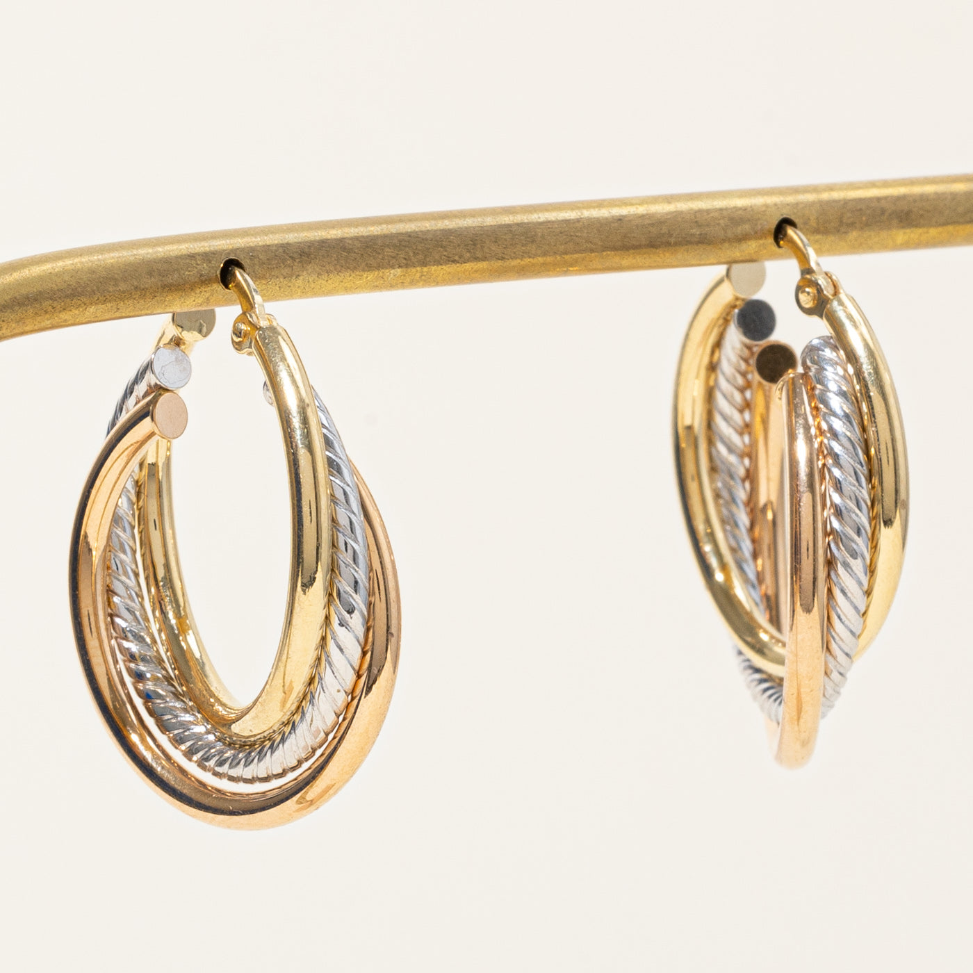 18K Tri-Tone Gold Hoop Earrings for Women - Elegant Rose, Yellow & White Gold Hoops - Perfect for Everyday Wear, Parties & Special Occasions