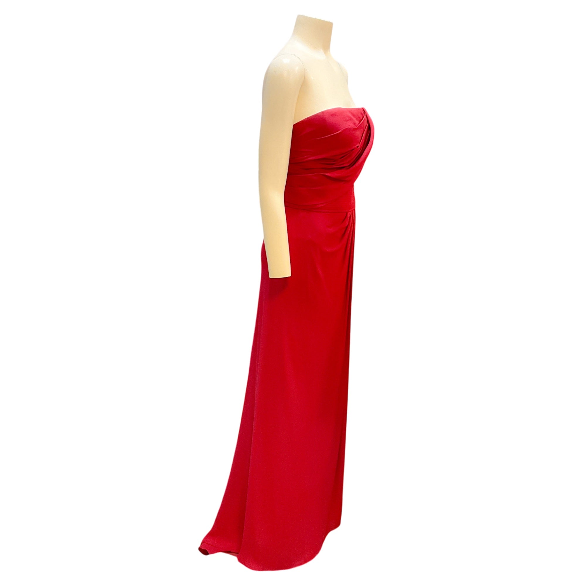Elie Saab Red Strapless Silk Gown - Elegant Formal Evening Dress for Women | Perfect for Weddings, Galas & Special Occasions