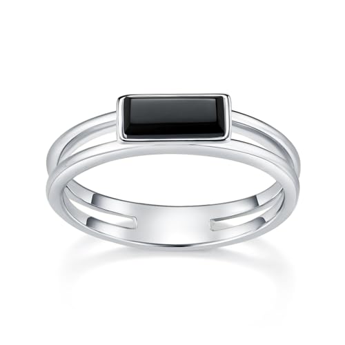 White Gold Rings with Black Onyx